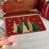 Christmas Carpet Mat Rug Red Background with Green Gold Tree Pattern MERRY CHRISTMAS Text Non-slip Floor Mat for Home Decoration