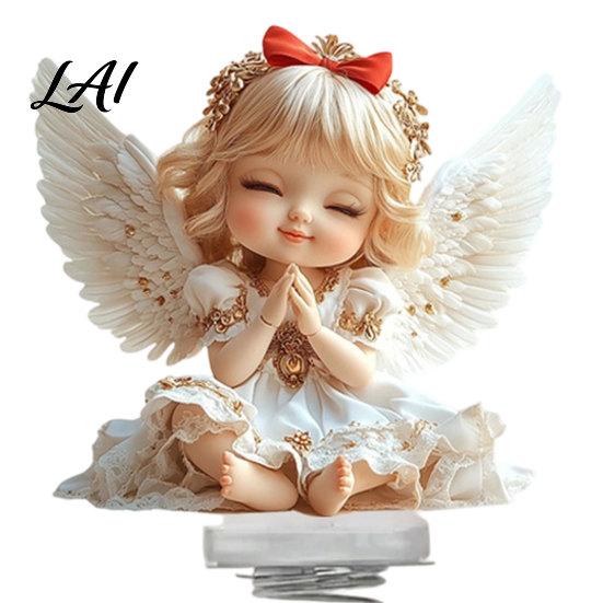 Niedliche Engelsfiguren Mädchen Auto Feder-Ornament 2D Zweiseitig Acryl Armaturenbrett Hüpfendes Ornament Dekor mit Klebebasis Betende Figur