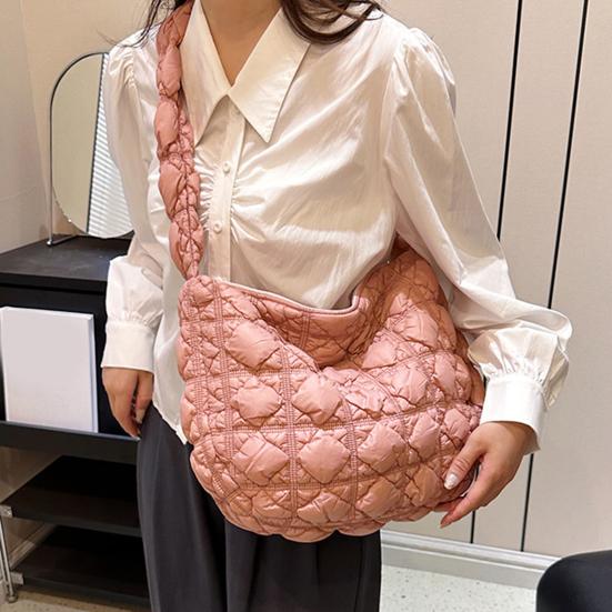 Women Quilted Tote Bag Solid Color Large Capacity Soft Puffer Handbag Portable Lightweight Crossbody Bag