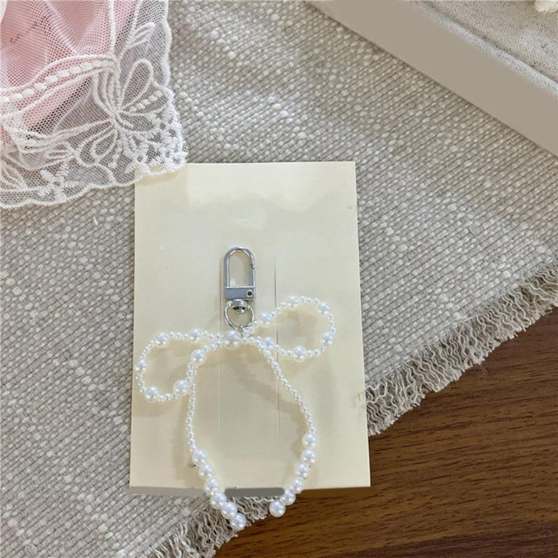 Bowknot Shaped Keychain Pendant Pearls Beaded Butterfly Knots Key Chain Fashionable Bows Ornament for Phones Bag Car Key