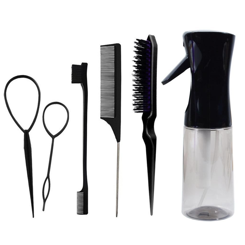 6-Piece Hair Styling Comb Set, with Continuous Spray Bottle, 200ml Brush, Rat Tail Comb, Edge Control Hairbrush for Backcombing,