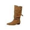 Niche Design Retro Pile Boots Women'S Western Boots Autumn And Winter Pointed Low Heel Medium Tube Knight Boots