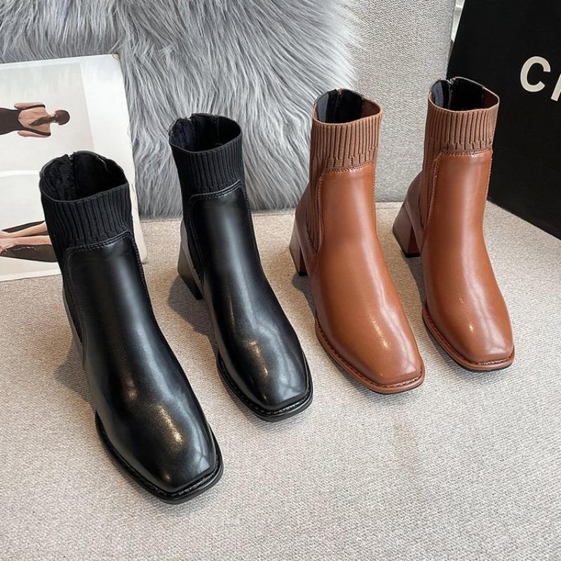Shoes for Women Basic Square Toe Woman's Boots Elegant Dress Shoes Comfortable High Heel Ankle Boots Botines Para Mujeres