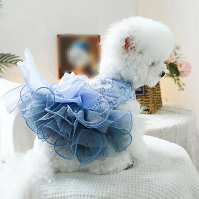 Puppy Gown Fluffy Pet Princess Dress Soft Cute Puppy Fairy Skirt Blue Big Bow Cat Dog Wedding Dress Birthday Party