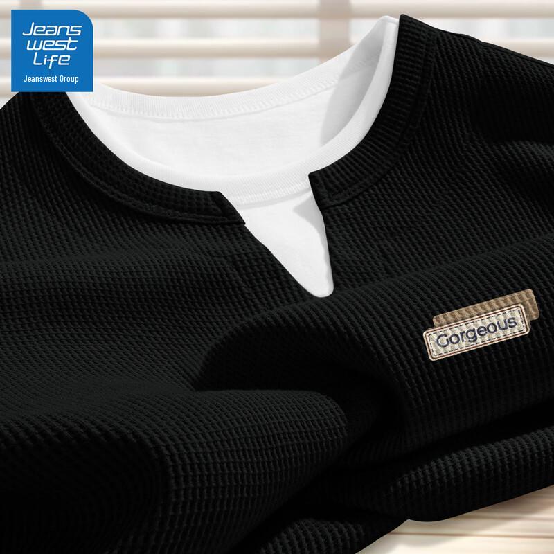 JEANSWEST LIFE Men s Waffle Knit V-Neck Long Sleeve T-Shirt XL