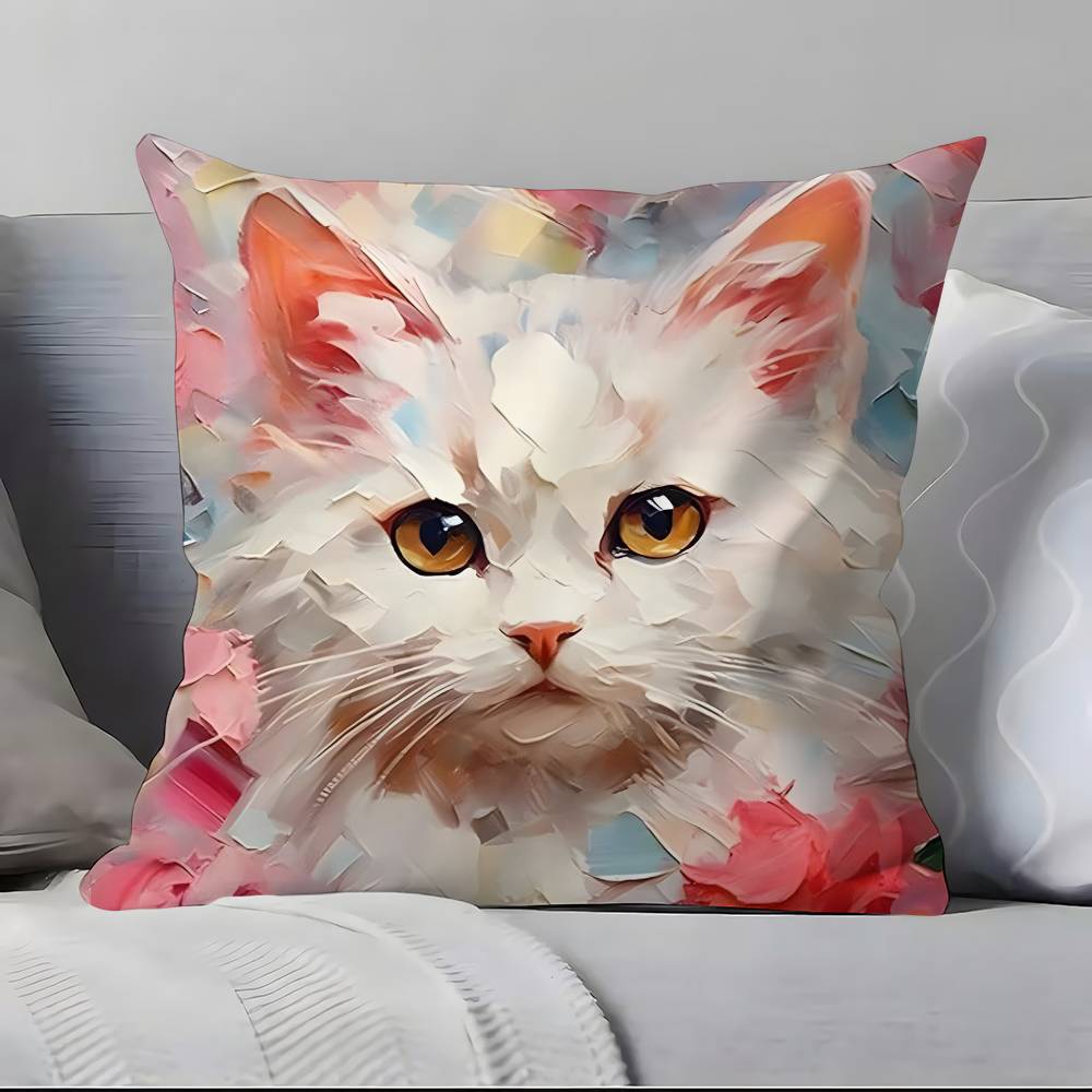 Cute Oil Painting Colorful Cat Pillow Case Pillowcase Soft Skin Friendly & Comfortable With A Hidden Zipper