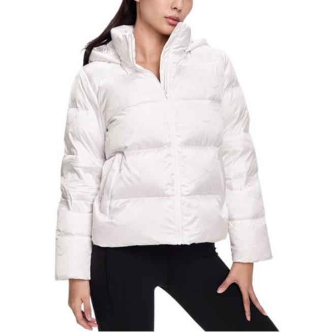 SAUCONY Solid Color Hooded Woven Jacket Down Coat Women Outerwear Pearl-White SC1230098A-WT02