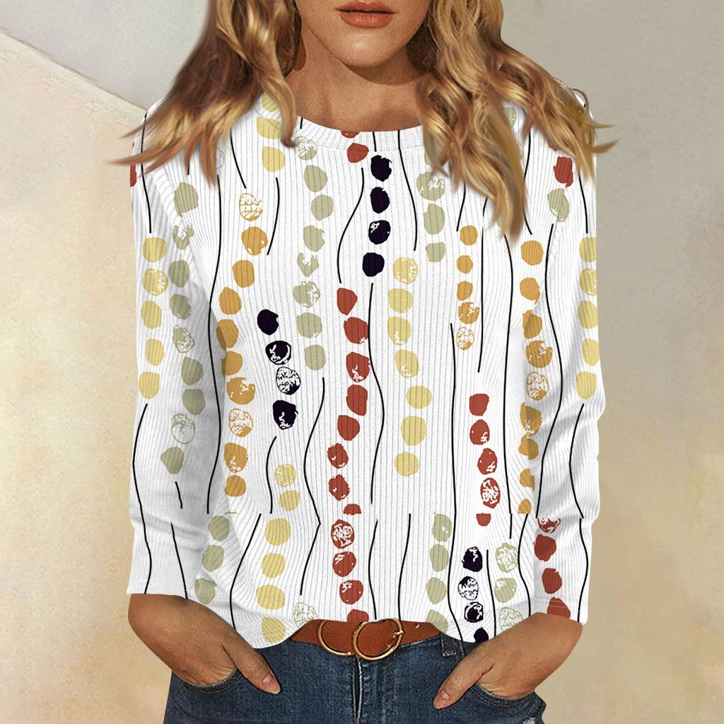 Topper med lange ermer for kvinner T-skjorte Casual trykktopper T-skjorte Rund hals Pullover Bluse