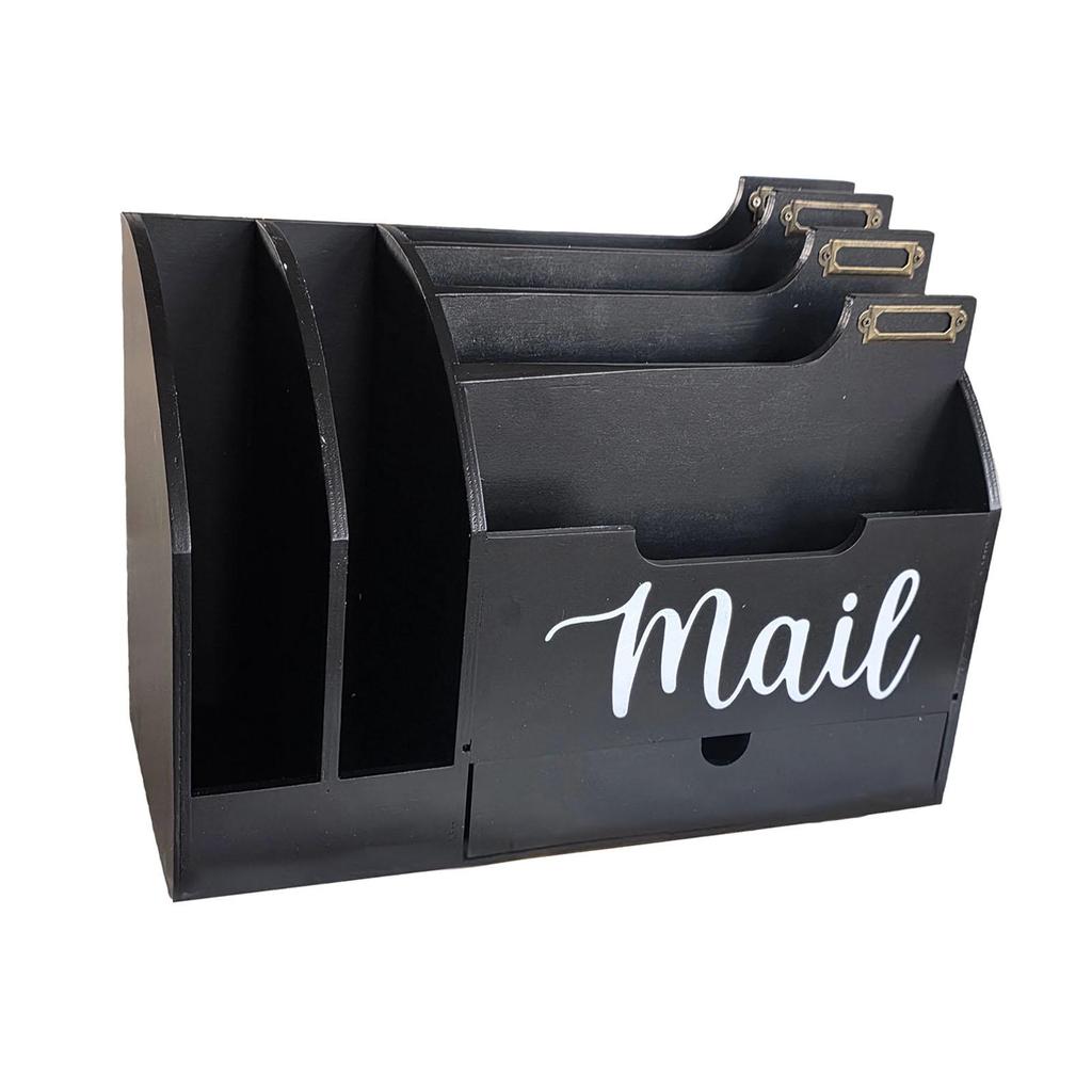Mail Organizer Desk Organizer Countertop with 6 Slots Rustic Desktop Box Wooden Mail Holder for File Folder Pens Paper Clips
