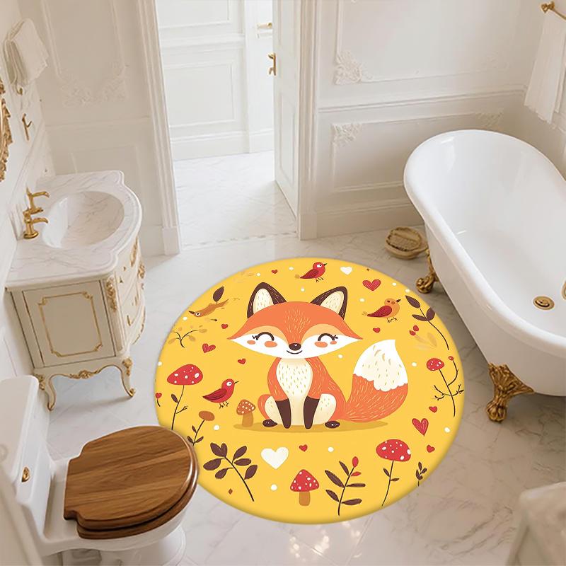 Fox pattern round rug,Carpet Rug for Living Room Bedroom Sofa Playroom Decor,Non-slip Floor Mat,Holiday Gifts and Birthday Gifts