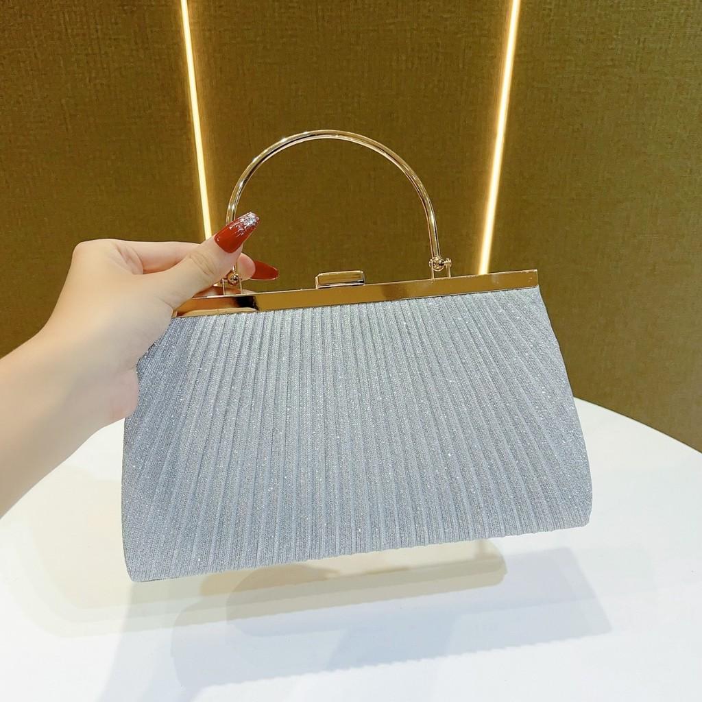 Pu Folded Clutch Handbag For Women With Zipper Pocket And Chain Strap
