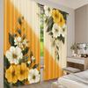 Set Of 2 Flat Printing Curtains Golden Floral Elegance Digital Printed Polyester Drapes Birthday Party Indoor Celebrations Curtain