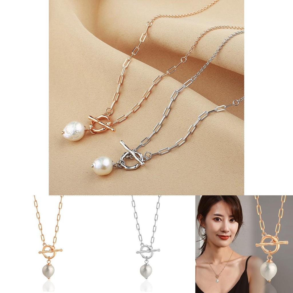 Elegant Minimalist Stainless Steel Baroque Pearl Necklace Perfect For Casual Chic Outfits