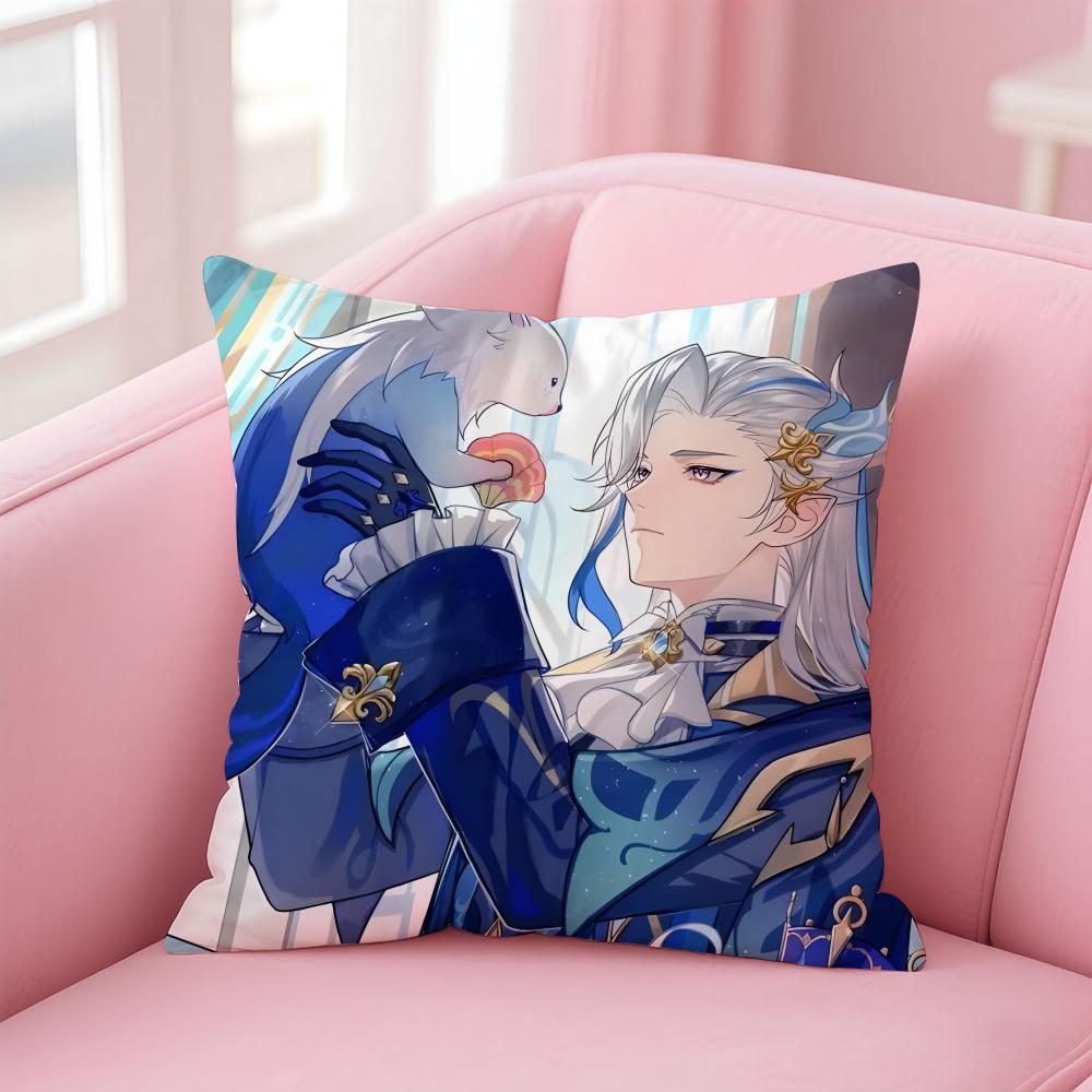 Popular Genshin Impact NNeuvillette Cushion Cover Pillowcase Short Plush Invisible zipper Room Sofa Cushion Cover