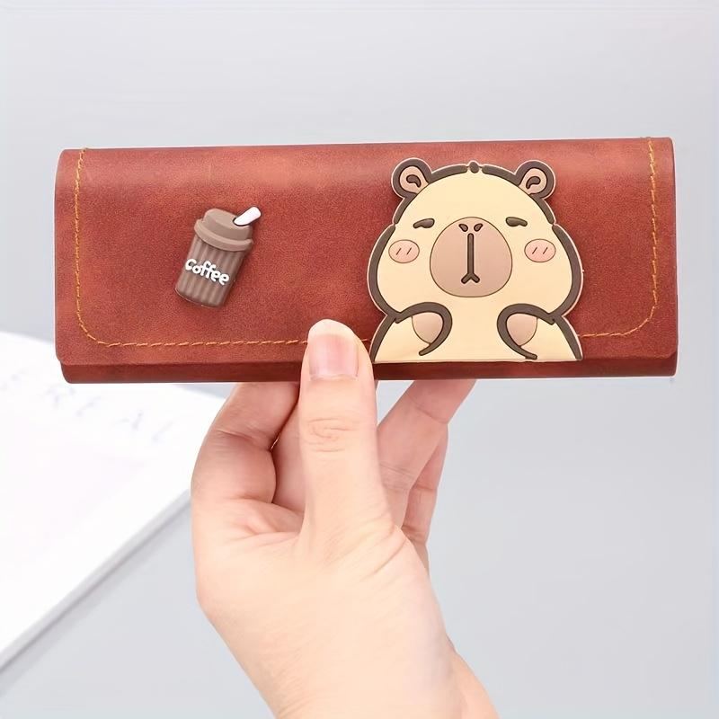 

Capybara Faux Leather Glasses Case, Retro Brown Bear Design Durable Eyewear Protector 1pc