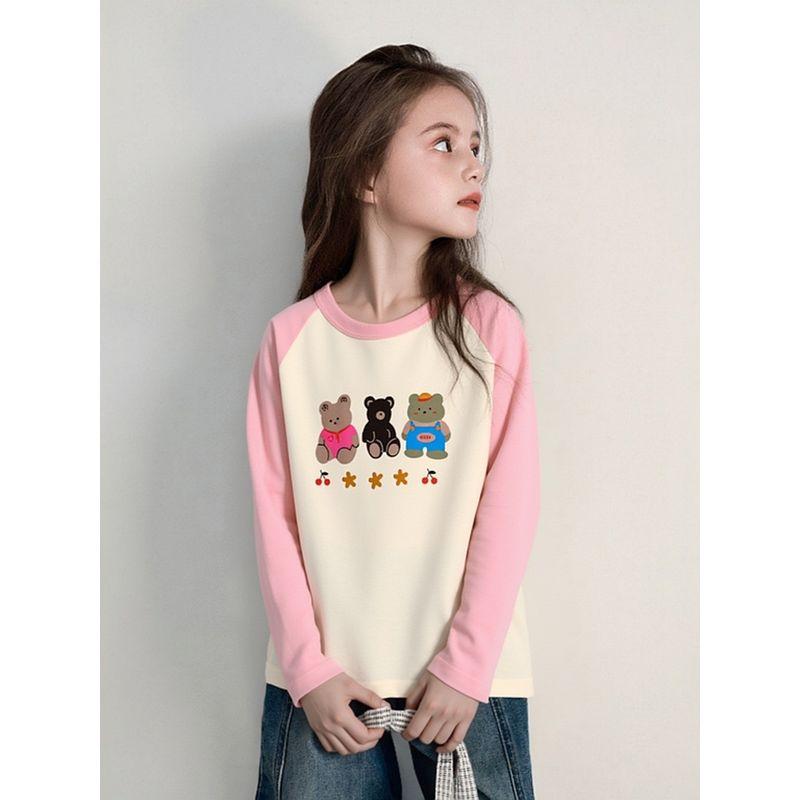 T-Shirt for Girls with Cartoon Bear Print Pure Cotton Bottoming Shirt 2026 Fashionable Kidsren's Clothing for Small and Medium-Sized Kidsren