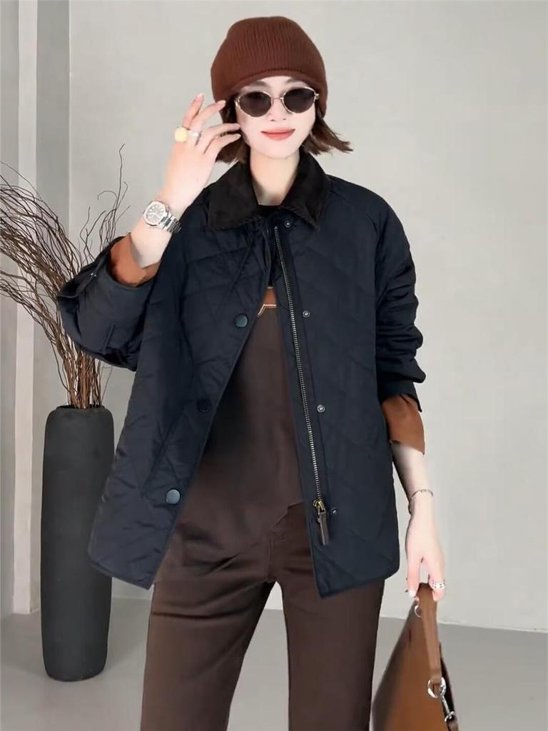 Women's Cotton-Padded Corduroy Collar Jacket - 2025 Autumn Collection, Casual, Loose, Lightweight, Popular Style