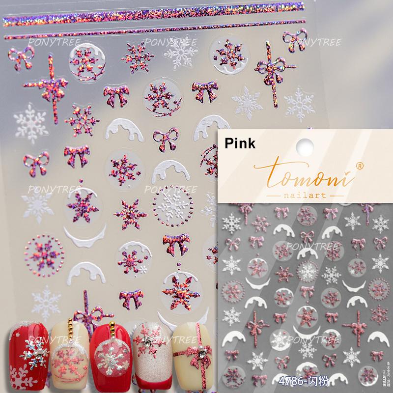 1 Piece 5D Embossed White Snowflake Nail Stickers Winter Christmas Snowflake Nail Art Stickers Self-adhesive Decorative Slider