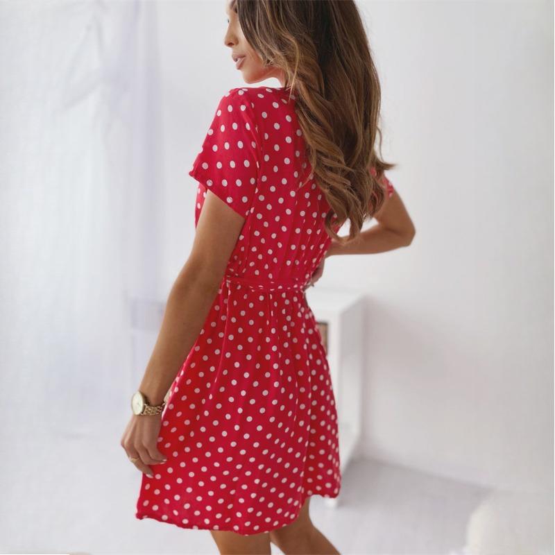 Women Summer Fashion Short Sleeve V Neck Mini Dress Female Polka Dot Split Dresses Vestidos for Women Beach Party Boho Dress