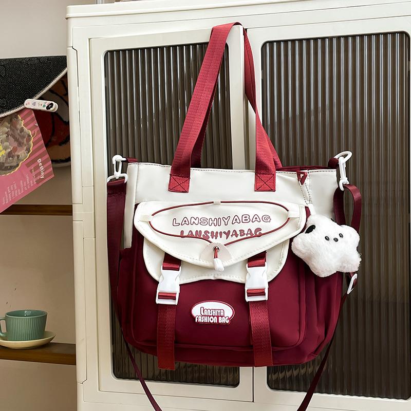 Student Einfache Nachhilfetasche Japanisch Frisch Klappdeckel für Studium und Studienpendeln Umhängetasche Kontrastfarbe Crossbody-Tasche für den Unterricht