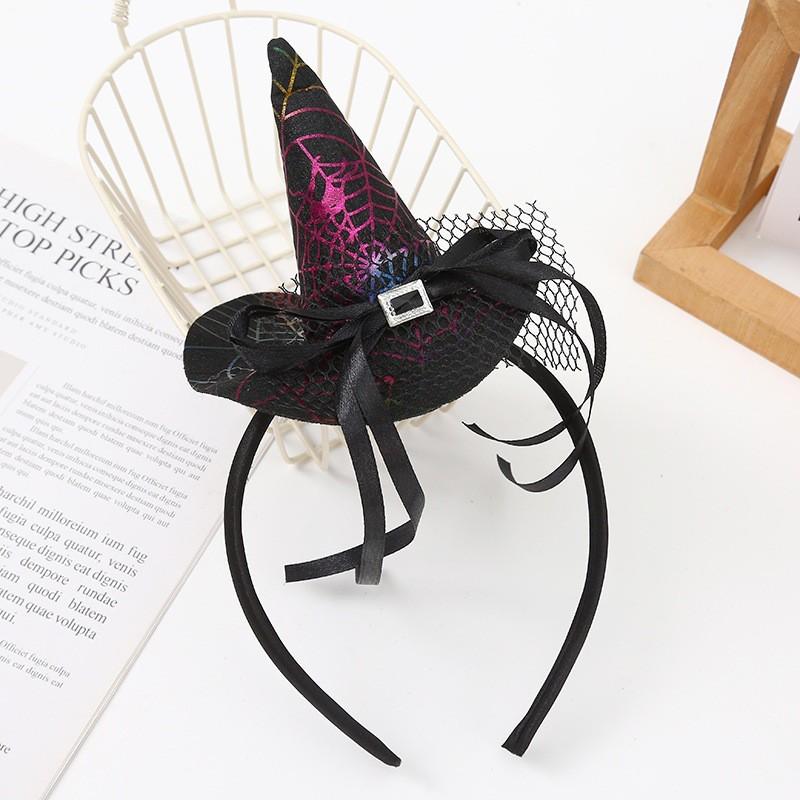 Halloween Witch Hat Headband With Spiderweb Design - Handmade Fuzzy Hair Accessory Women Cute Party Costume Headpiece