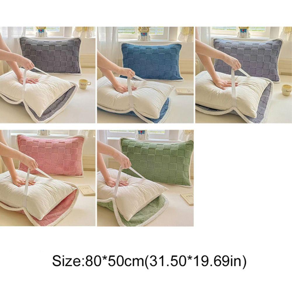 2 pieces Coral Fleece Pillow Cover Plush Cushion Cover Durable Grid Jacquard Pillowcases Winter