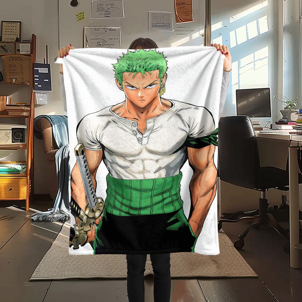 1PC Roronoa Zoro Patterned Flannel Blanket Suitable For All Seasons For Home Decor Warmth And Comfort Gifts Holiday Present