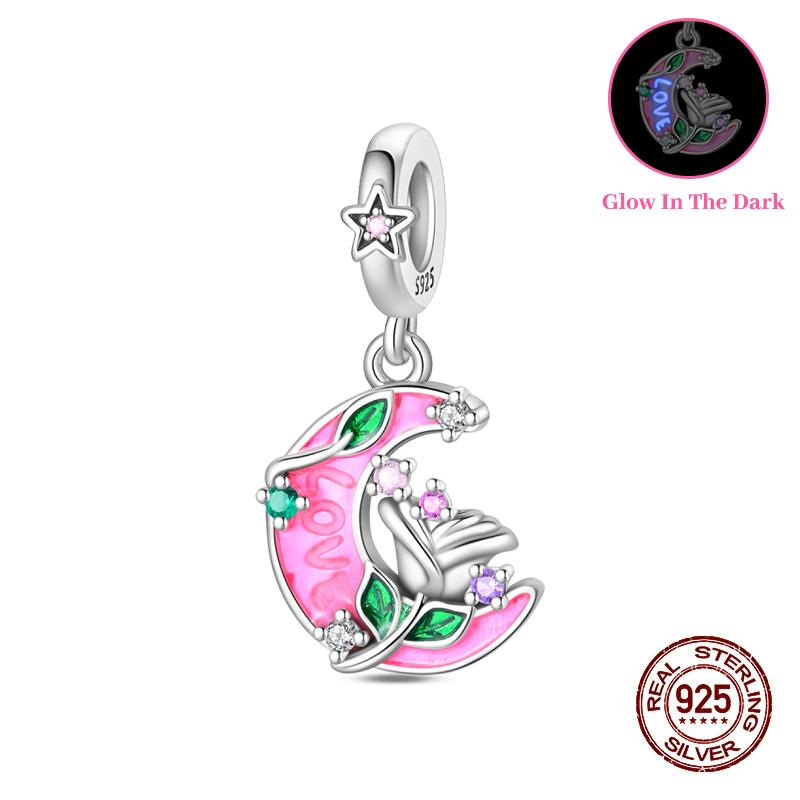 Valentine'S Day Luminous Charms Copper Pink Rose Romantic Little Bear Beads Fit Original Bracelets Diy Jewelry Gift