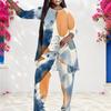 Women Plus Size Printed Round Neck Long Sleeve Layered Top Long Pants Two Piece Set