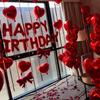 Red Birthday Balloon Set with Bow, Love Heart, Aluminum Foil Balloon, Simulated Petals for Birthdays and Valentine's Day
