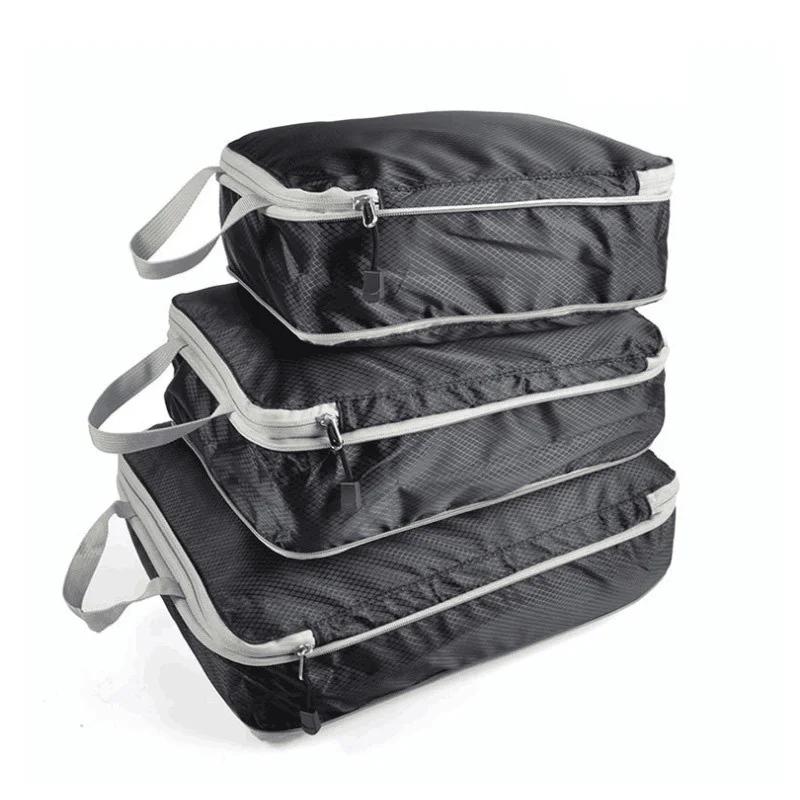 

3Pcs Compressible Travel Storage Bag Foldable Waterproof Packing Cubes Travel Suitcase Portable With Handbag Luggage Organizer чёрный