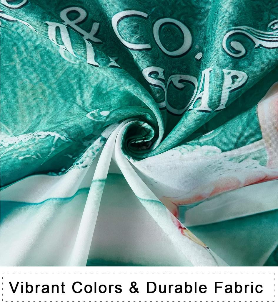 Blue Mermaid Ocean Shower Curtain - 60Wx72L Inch, Green, Wash Your Tail Funny Bathtub Bubble Waterproof Polyester Fabric, 12 Pla