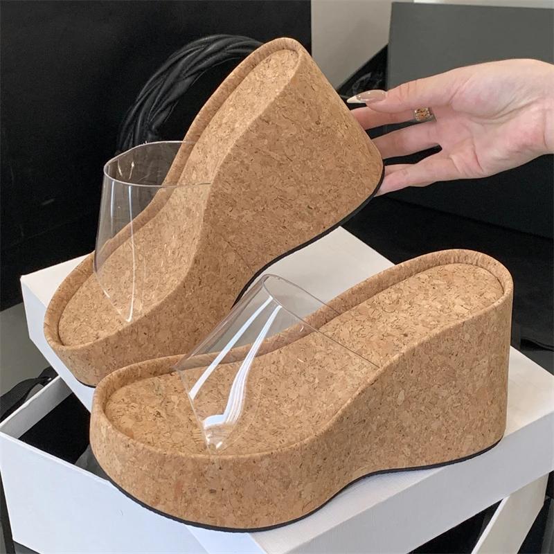 Eilyken Summer PVC Transparent Solid Platform Wedges Woman Slippers Thick Bottom High Heels Party Shoes