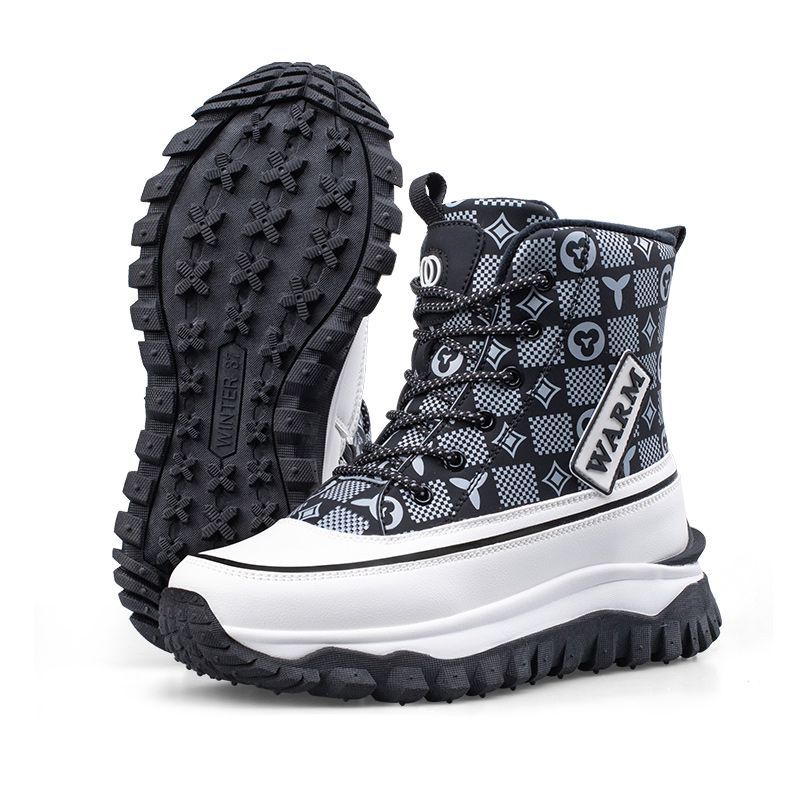 Cool Women's High-tops, Autumn and Winter Platform Shoes, Fleece Boots, Women's PU Leather Shoes, Snow Boots