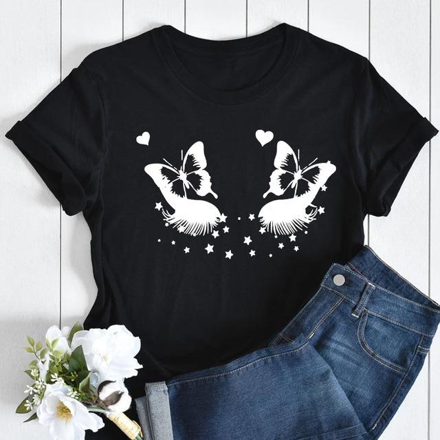 New Butterfly Print T Shirt Women T Shirt Summer Fashion Female Tops Ladies Short Sleeve Graphic Tee Shirts Woman Cute T-Shirts