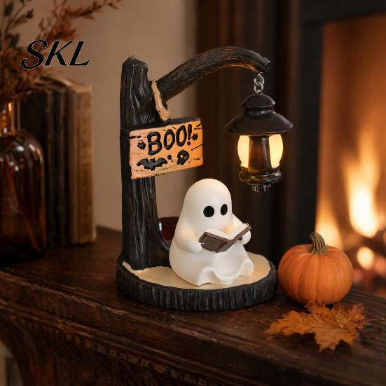 Halloween Ambient Lighting Witch/Ghost LED Lamp, Gothic Resin Ornament with Warm Light for Home Decor Decor, Desktop Spooky Night Party Glow Lamp