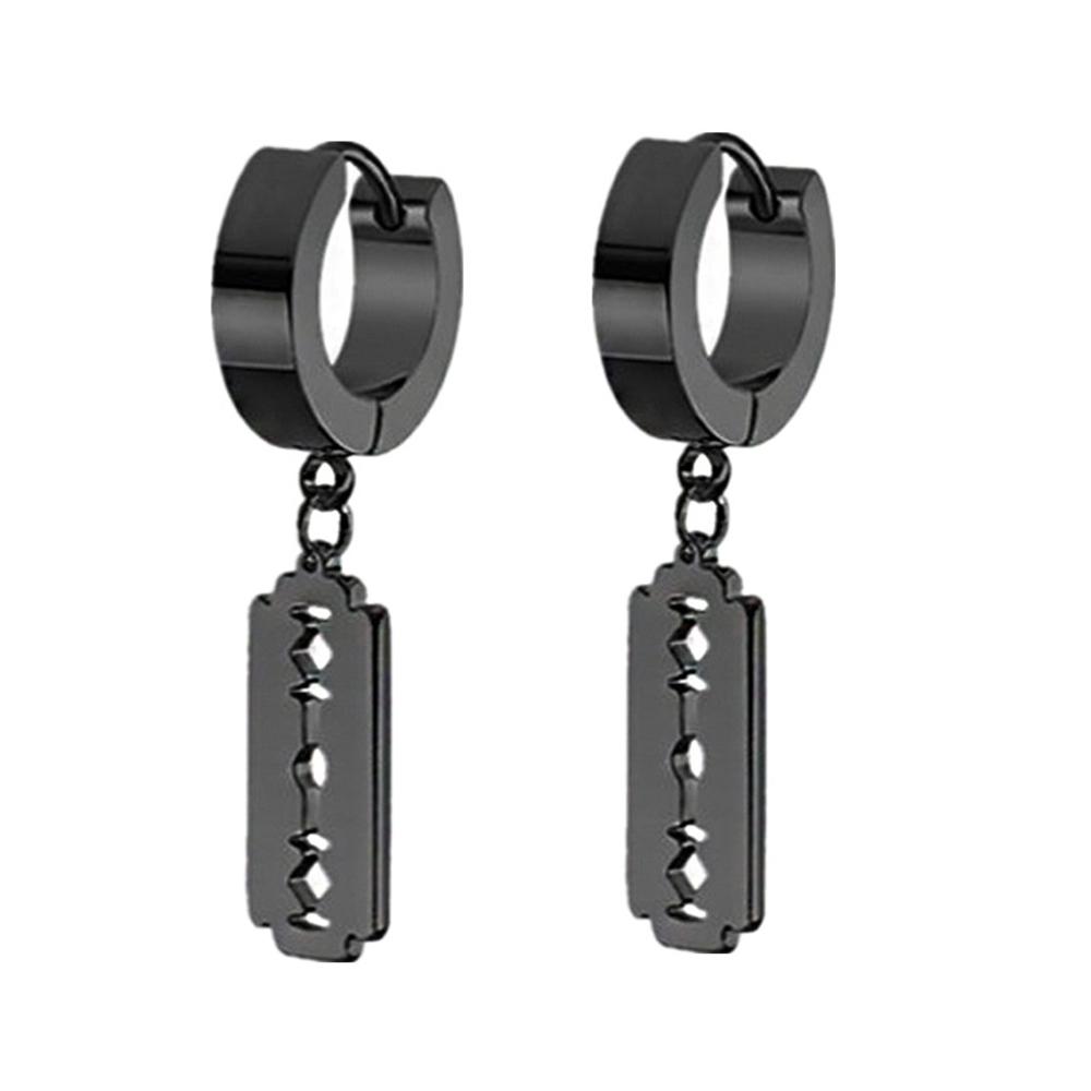 WKOUD 2023 New Black Punk Stainless Steel Women Men Hoop Earrings Small Trendy Round Cross Pendants Jewelry Accessories Gifts