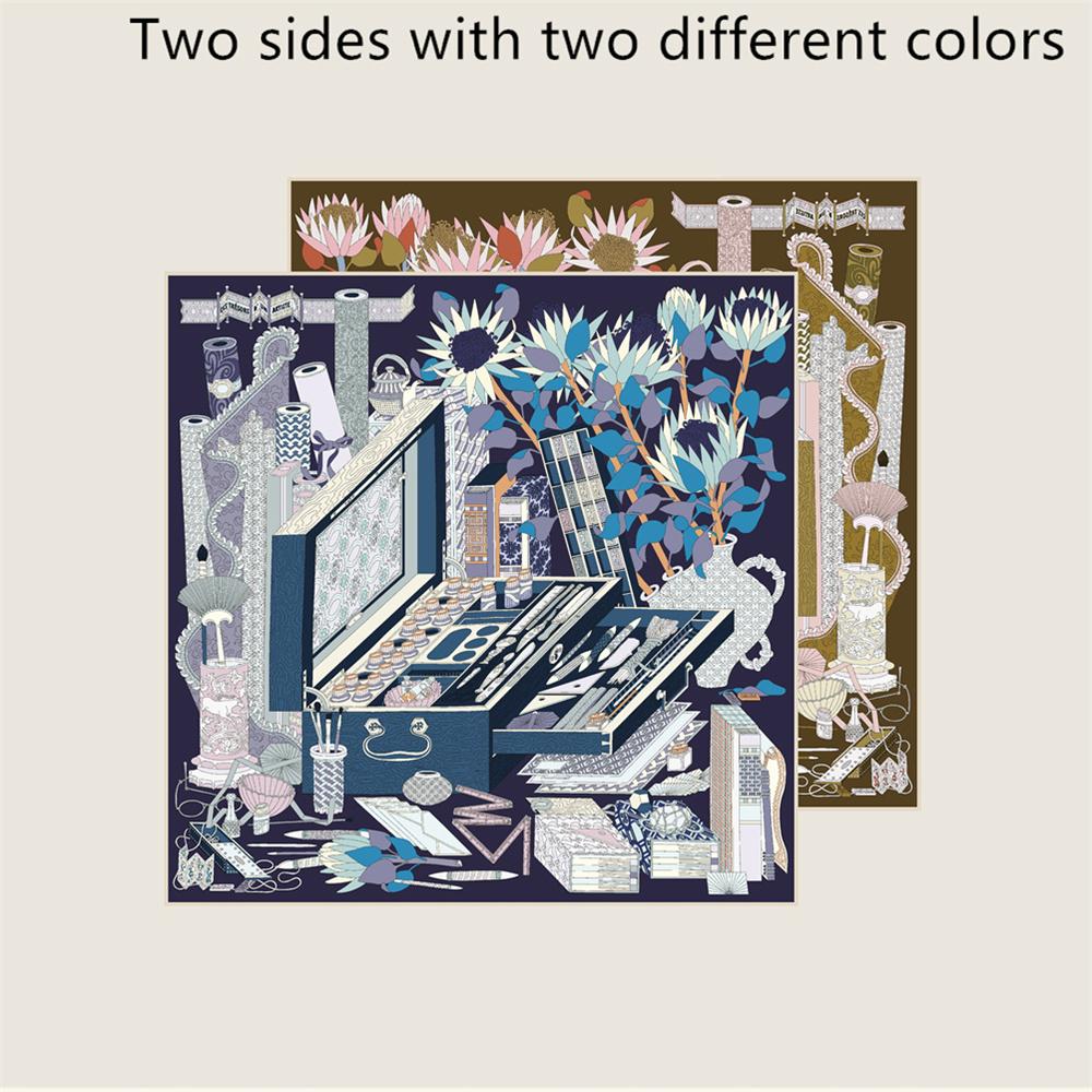 New Hand Rolled Twill Silk Scarf Women Fashion Double Side Printed Square Scarves Wraps Echarpes Foulards Femme Hijab 53CM