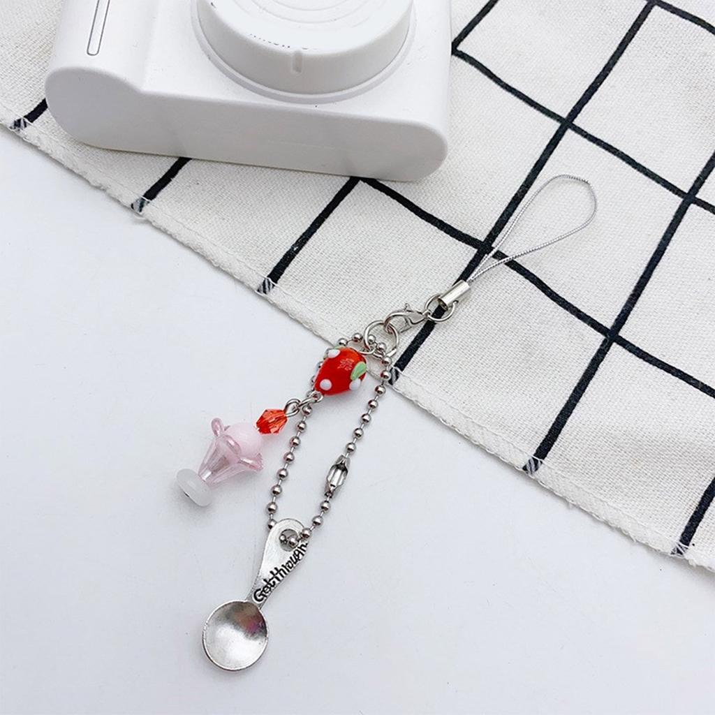 Cake Ice Cream Spoon Fork Pendant Phone Charm Hangings Rope Cute Phone Chain Strap Bag Decoration Keychain Accessories