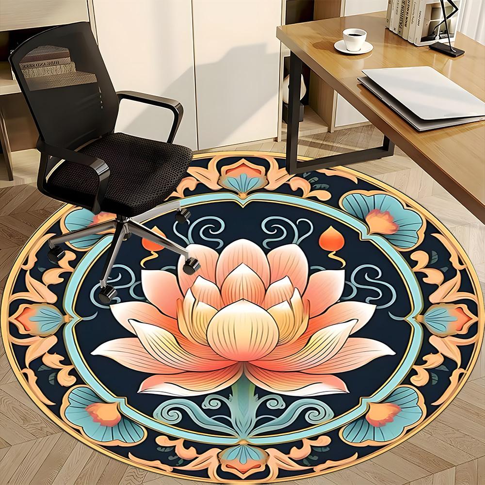 1 Stück Lotus Mandala Büro Runder Teppich, Indoor-Matte Geeignet für Büro, Unter Bürostühlen Schlafzimmer Wohnzimmer Heimdekoration, Raum Deko