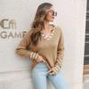 New Striped Lapel Women's Loose Autumn and Winter Long Sleeved Knit Sweater