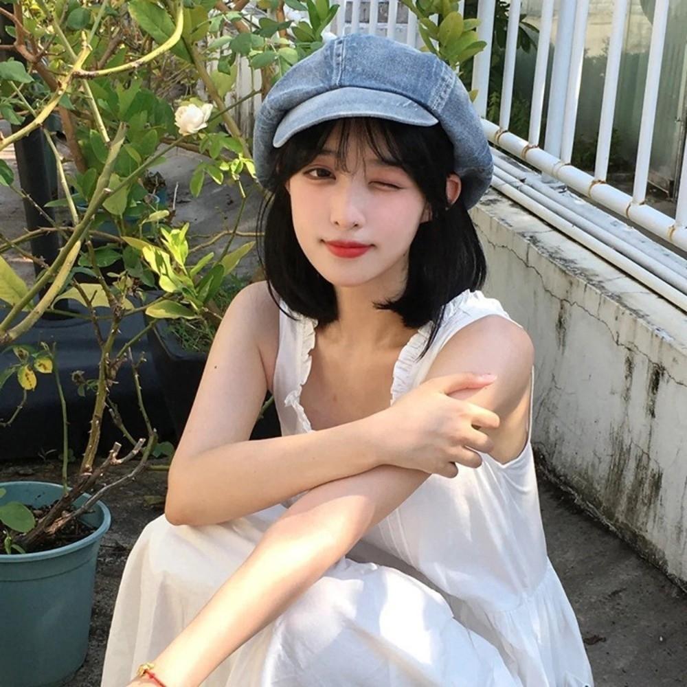 British Style Denim Octagonal Hat Head Circumference Newsboy Cap Casual Cloud Hat  Girl