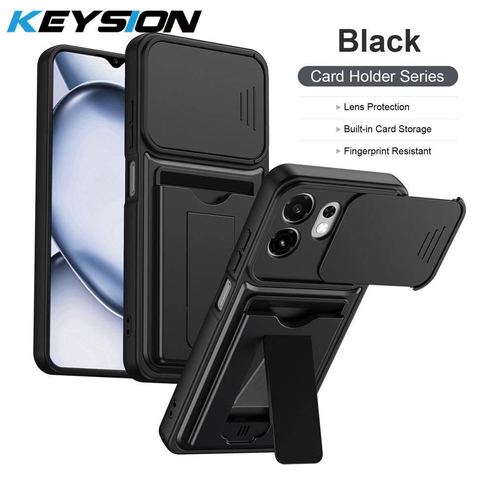 KEYSION Card Slot Holder Bag Phone Case for Itel A100C Slide Camera Protection Upright Kickstand Shockproof Back Cover for itel A100C for Itel A100C