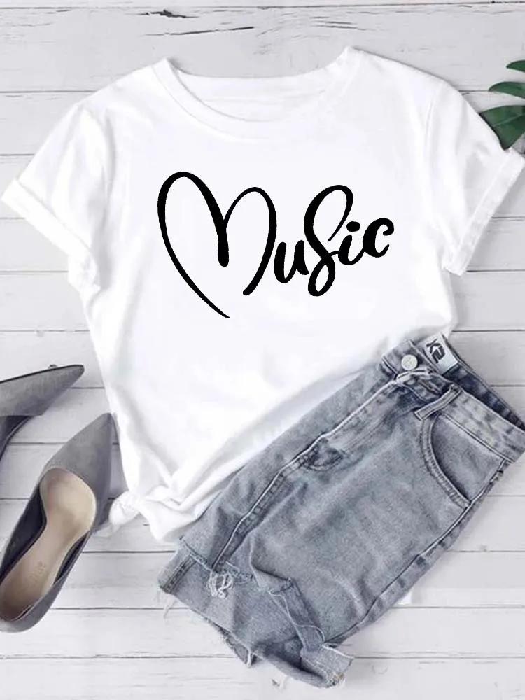 New Women T Shirt Fashion Musical Note Printed T Shirt Harajuku Cute Graphic Tee Shirt Female Ladies Casual Tops Shirts