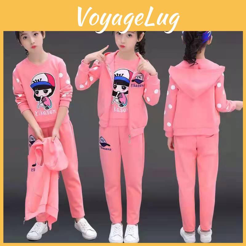 Autumn Sports Girls Suit Kids Childrens Hooded Longsleeved Jacket Trousers Twopiece Casual Student Clothing