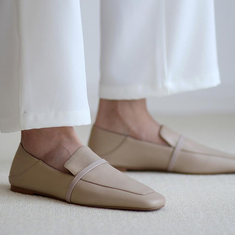 Cow Leather Square Toe Women Flats Casual Loafers Women Shoe Without Heel 2024 New Spring Autumn Mules Woman Simple White Shoes