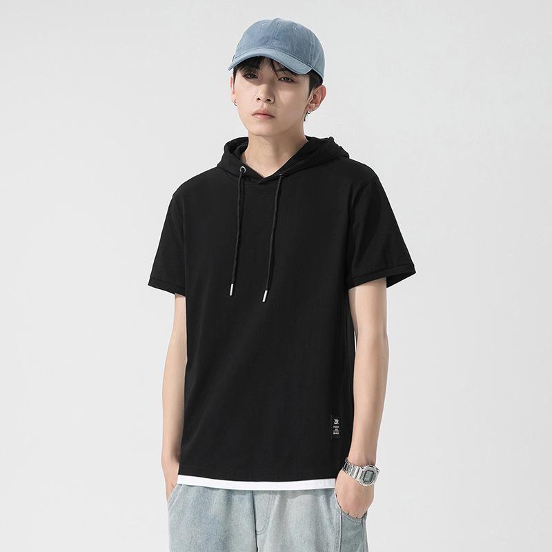 

Мужская повседневная хлопковая футболка с капюшоном и короткими рукавами Kunhai Pengyun для лета M