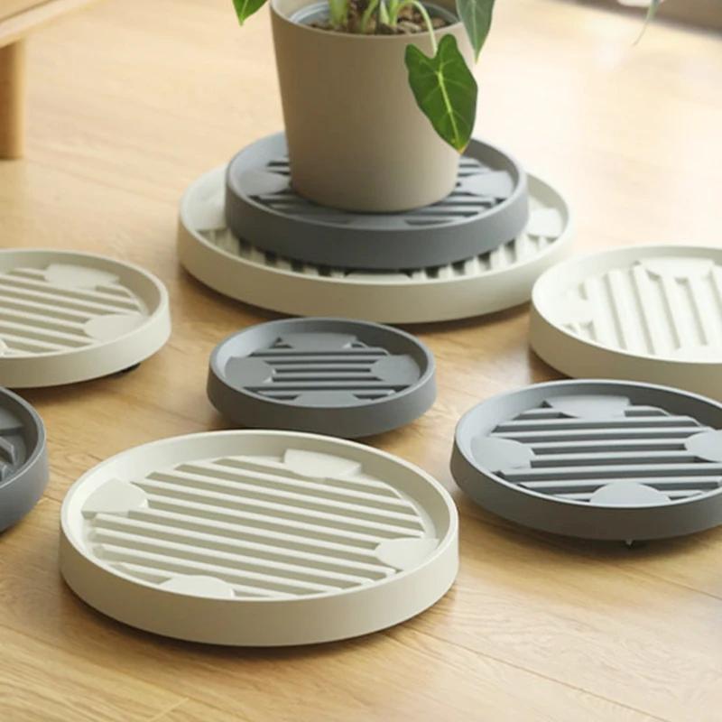 Flower Pot Tray Wheels Round Plastic Tray Heavy Duty Tree Flower Potted Planter Stand Rack Removable Moving Trays with Rollers
