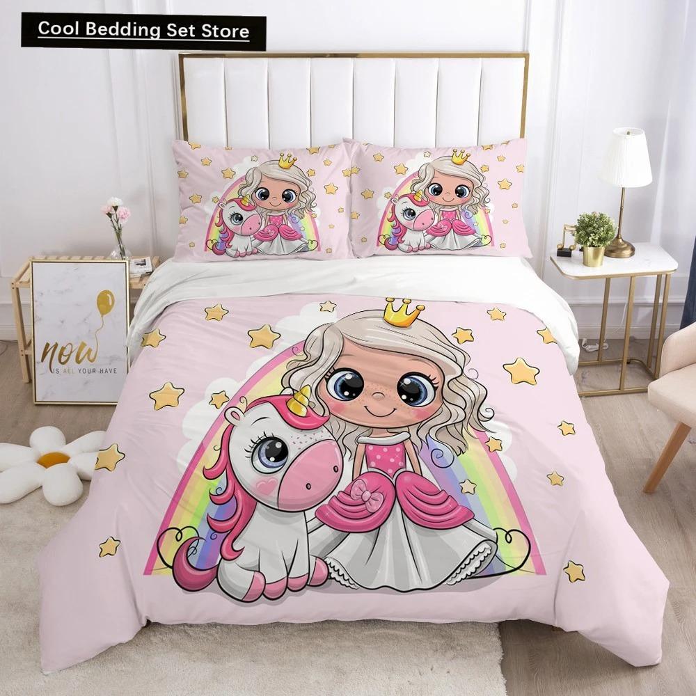 

Детский детский розовый комплект постельного белья Queen King Cartoon Unicorn Белый пододеяльник Twin Полный цветной 23 шт. полиэстеровый пододеяльник 70x133cm 2pcs