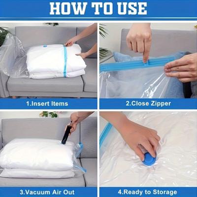 Pack of 5 Vacuum Storage Bags with Hand Pump - Reusable Sealed Plastic Clothing, Blanket, Bedding Storage Bags